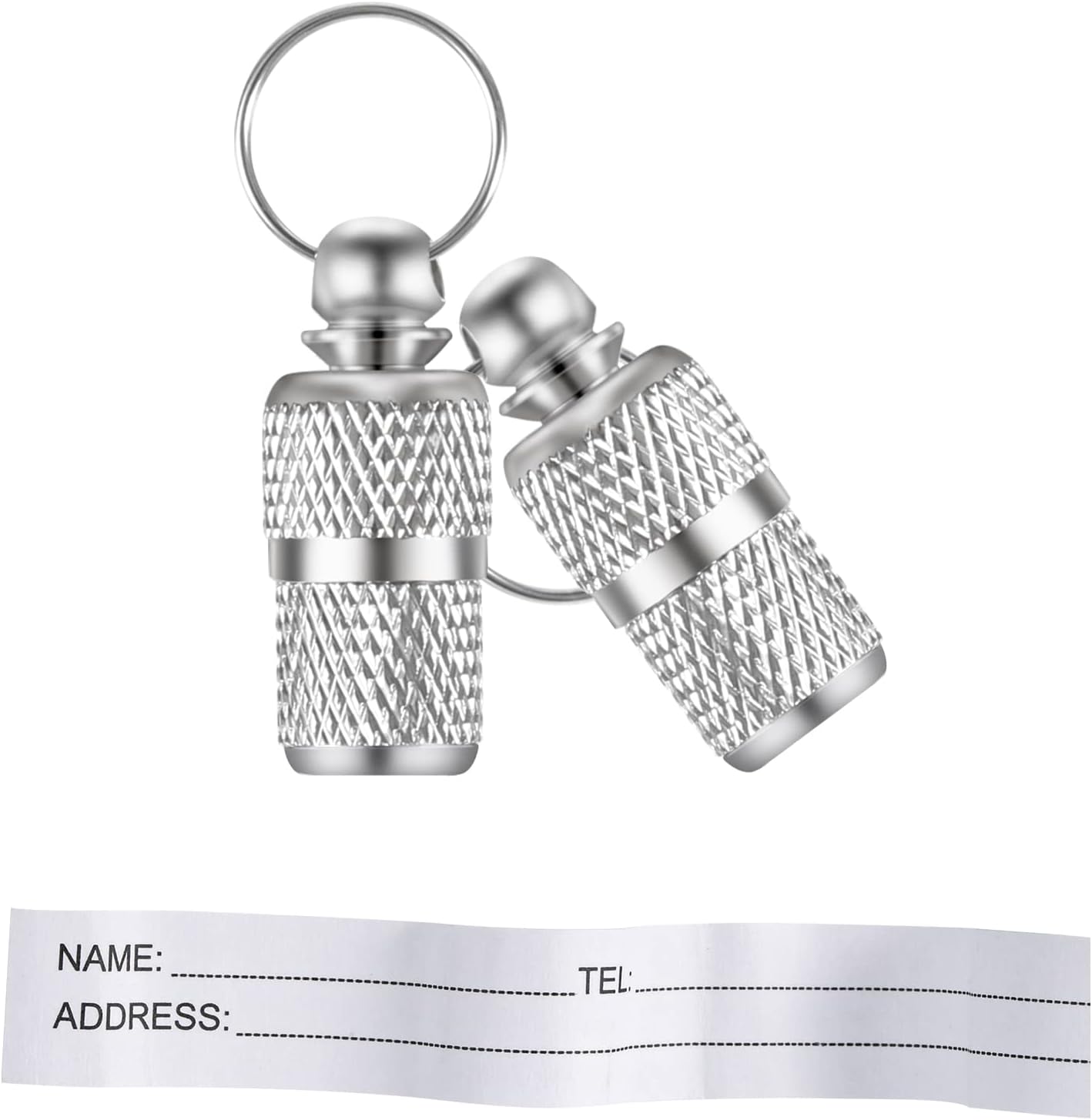 2 Silver Anti Lost Pet Tube Tags for Collar of Dogs and Cats - Steel Barrel Pet Gift Tag Supplies