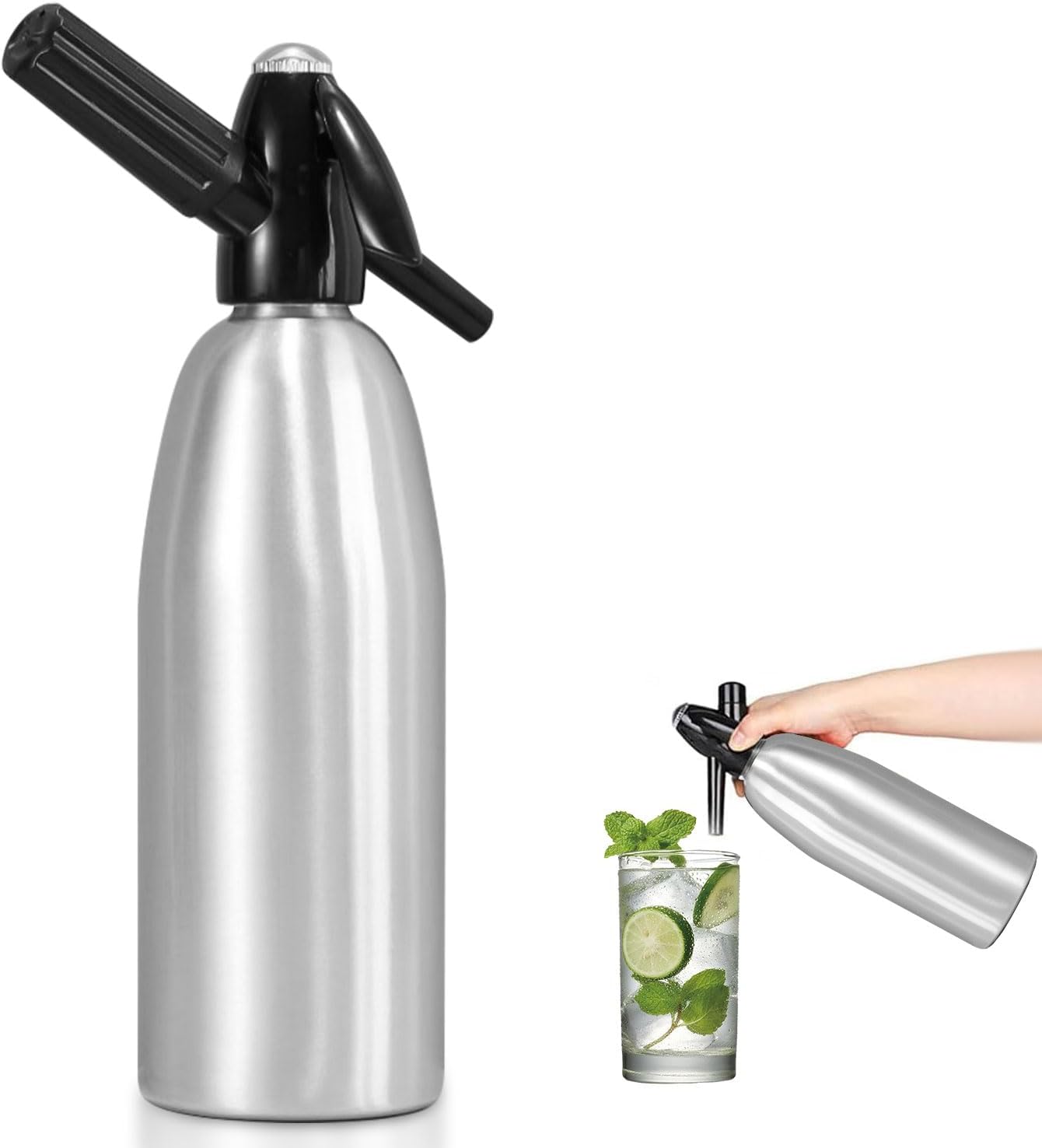 Soda Streaming Machine - Carbonated Water Machine with CO2 Tanks, Sparkling Water Maker, Soda Water and Cocktail Maker Machine, All-in-one Soda Maker Solution(Silver)