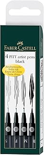Faber-Castell Art & Graphic Pitt Artist Pen India Ink Pen, Black, Wallet Of 4, For Art, Craft, Drawing, Sketching, Home, School, University, Colouring