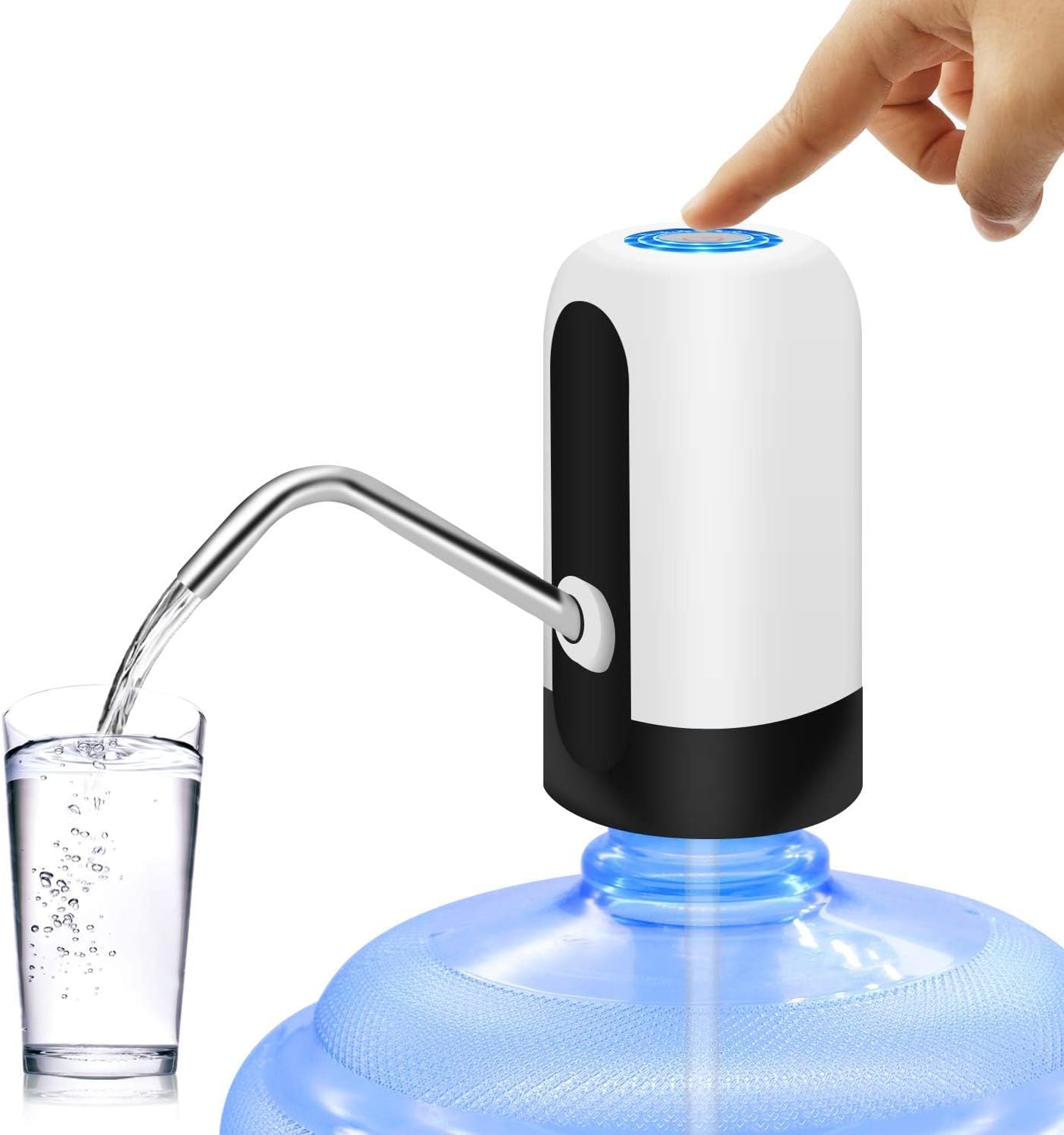 MJIYA Portable Water Bottle Pump, Universal Bottle Electric Water Dispenser with Switch and USB Charging, for Camping, Kitchen, Workshop, Garage (White)