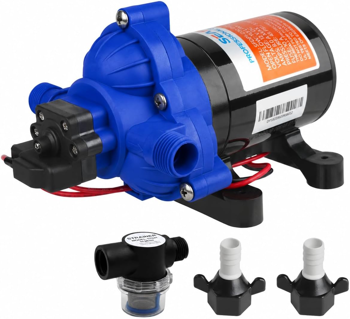 SEAFLO 33-Series Diaphragm Water Pressure Pump (12V | 3.0 GPM | 45 PSI), Blue Housing