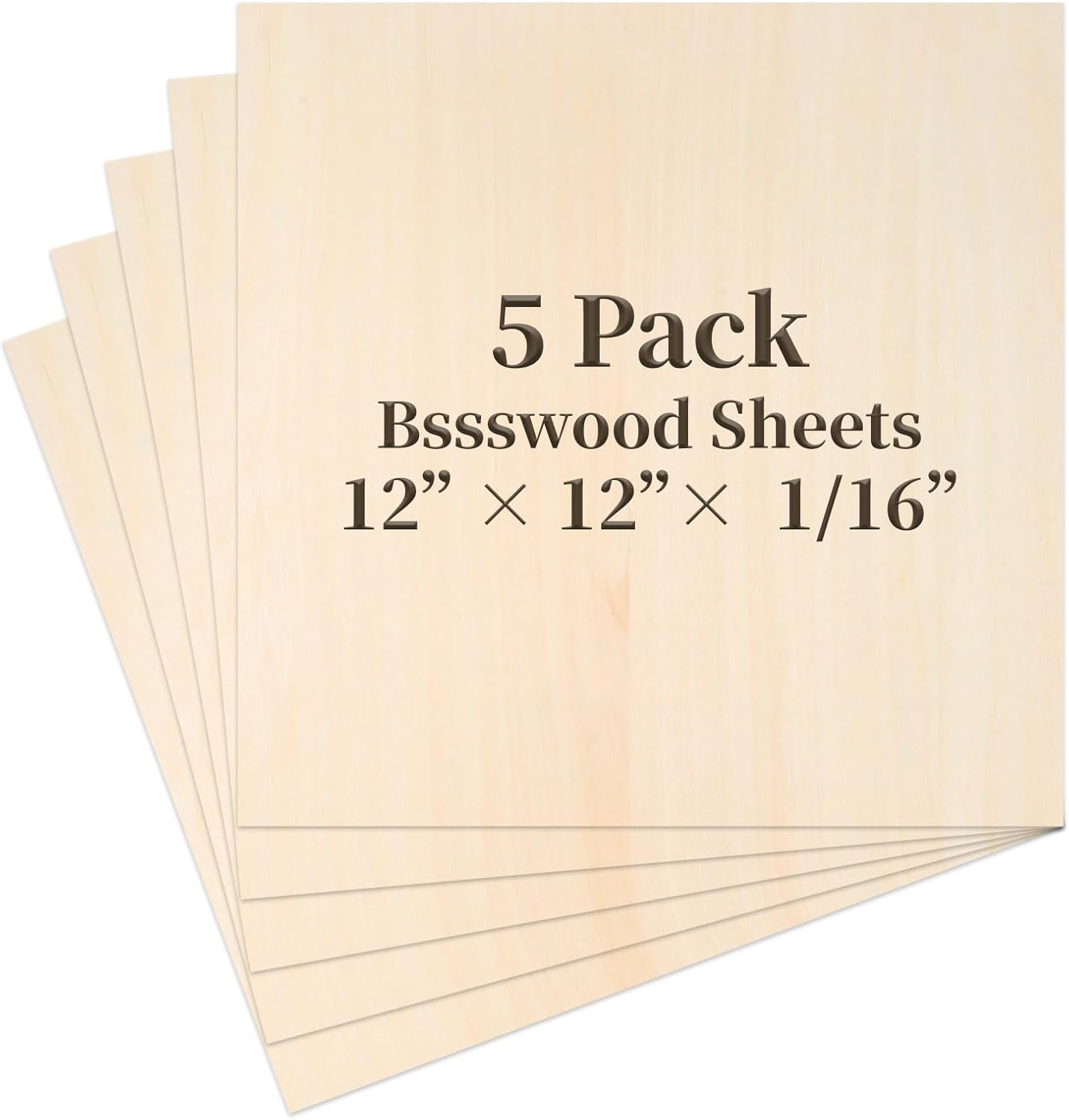 Balsa Wood Sheet, 5 Pack Plywood Sheets, Basswood Sheets 12X12X1/16 Inch, Unfinished Wood Boards Blanks for Laser Cutting, Engraving, Burning, Crafts