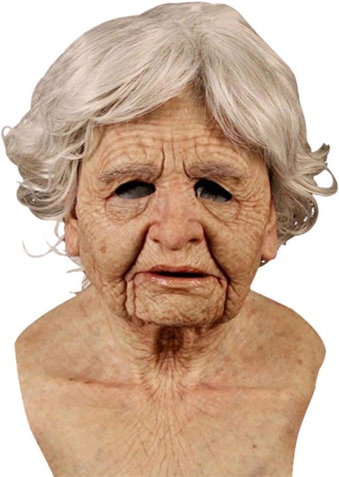 ZARQ Old Woman Mask, Realistic Headgear Decor, Halloween Latex Mask, Realistic Human Skin, Full Head Mask for Masquerade, Halloween Party, Costume Props