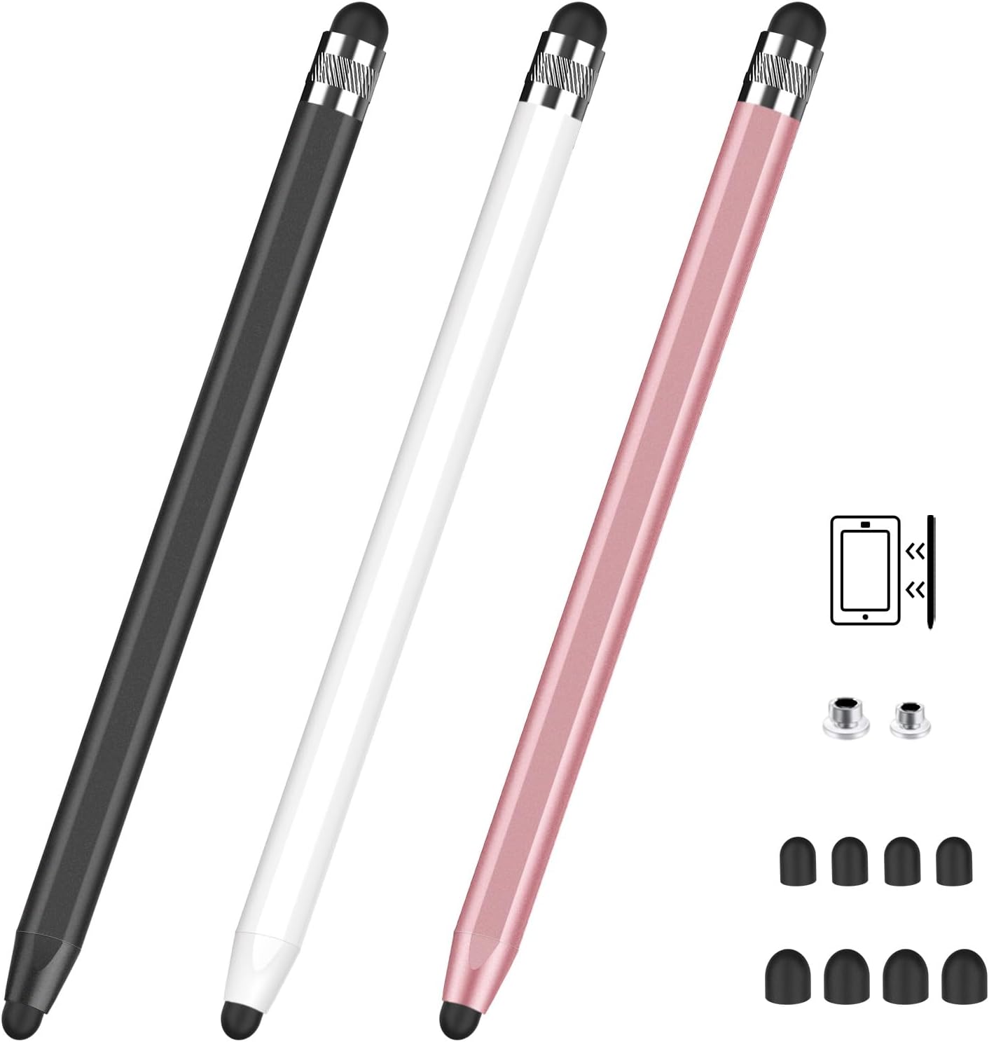 MEKO Stylus Pens for Touch Screens with Magnetic Replacement Tip, 3Pack Capacitive 2 in 1 Tablet Touch Screen Pen for iPad/Pro/Air/Mini/iPhone/Samsung/Google/Motorola with Extra 8 Rubber Tips