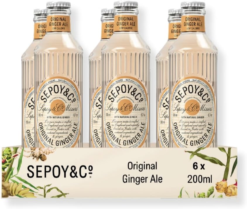 SEPOY & CO. Fiery Ginger Ale (Pack of 6) - Luxury Mixer for Whisky & Dark Rum | Crafted with Natural Gingers & Himalayan Water | 100% Natural, Low Sugar, Low Calorie | 200ml Glass Bottles
