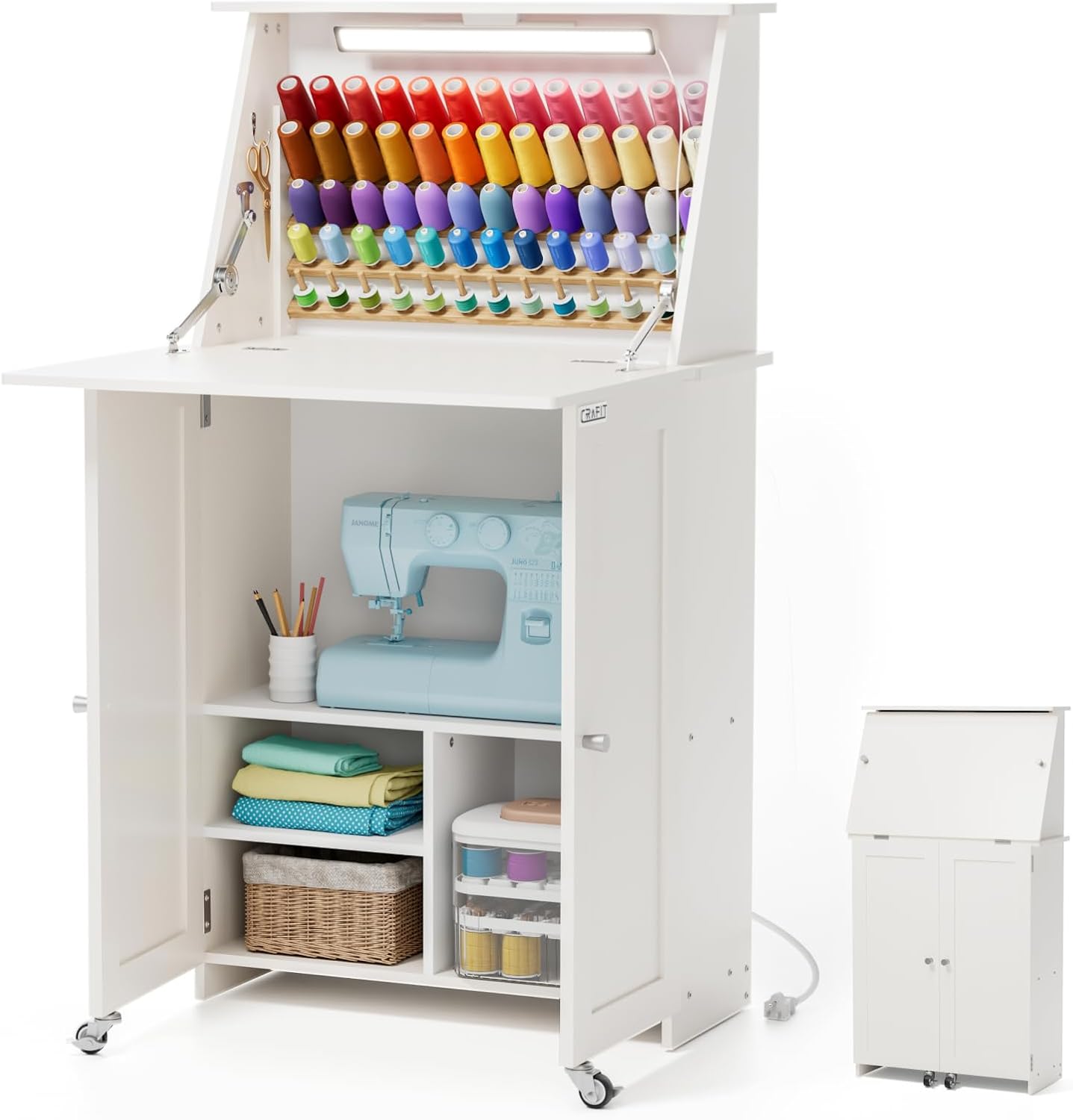 Crafit Sewing Table with Storage, Sewing Machine Desk with Lights