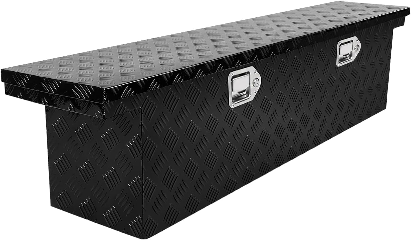 Crossover Tool Box Deep 14" H x 12" D x 60" L Waterproof Lockable Aluminum Black Truck Storage Box Compatible with Chevy Colorado,Ford Ranger,GMC Canyon（For Mid-Size Trucks