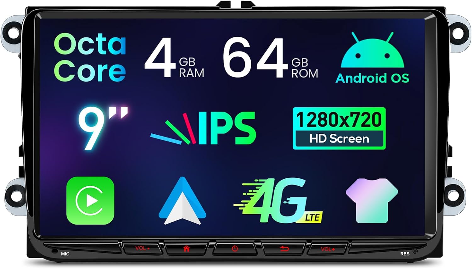 XTRONS 9" Android Car Stereo 4+64GB Radio Player for VW Candy Golf Jetta Passat Polo Skoda Seat, IPS Screen AKM DSP 4G Wireless CarAuto Play GPS Navigation Bluetooth WiFi Cooling System, Optional DAB+