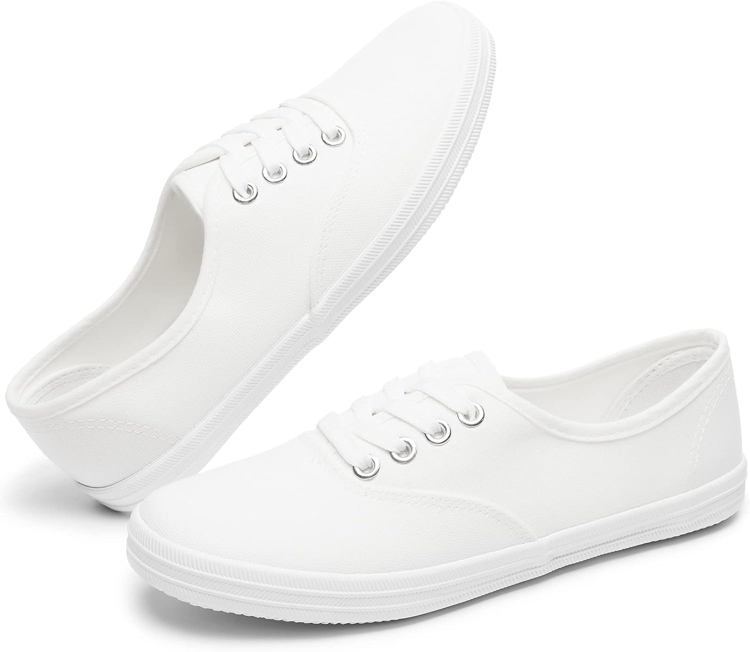 TUOPIN Womens White Canvas Sneakers Low Top Lace-up Canvas Shoes Lightweight Casual Tennis Shoes…