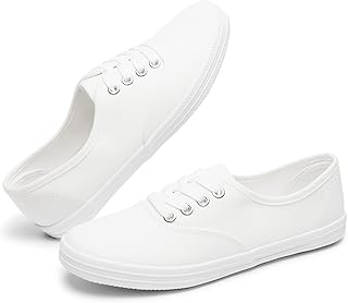 TUOPIN Womens White Canvas Sneakers Low Top Lace-up Canvas Shoes Lightweight Casual Tennis Shoes…