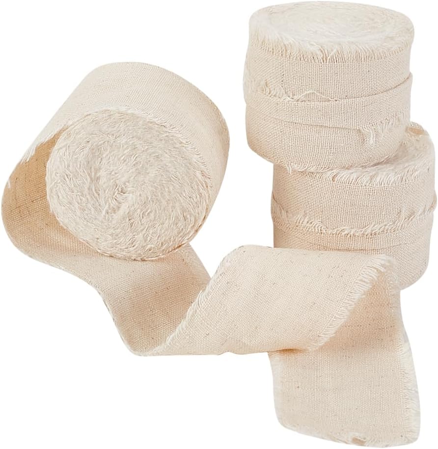 OLYCRAFT 5m 3 Rolls Cotton Linen Ribbon Handmade Frayed Edges Tassels Fringe for Gift Wrapping Wedding Bridal Bouquets Holiday Decor