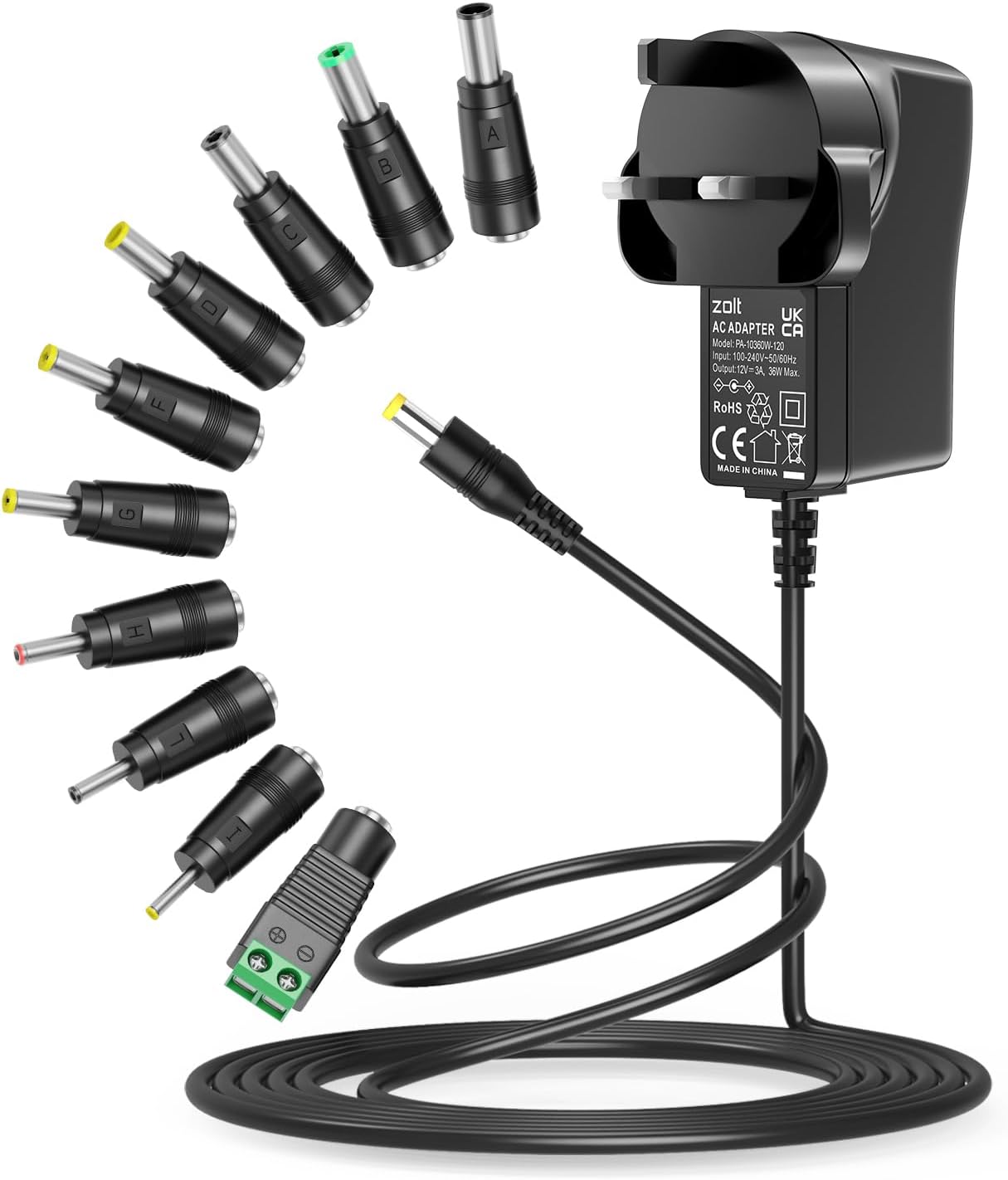 Zolt 12V 3A Power Supply Universal Adapter for Household Electronics