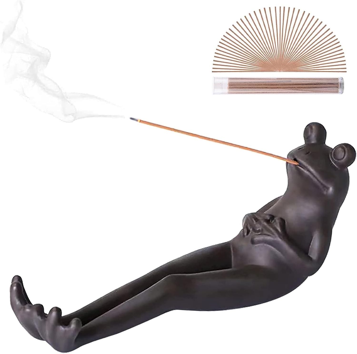 Frog Incense Stick Holder - Ceramic Insence Burner with 30Pcs Sandalwood Incense Sticks, Frog Incense Holder, Frog Ornament for Aromatherapy, Meditation, Yoga, Home, Living Room, Office