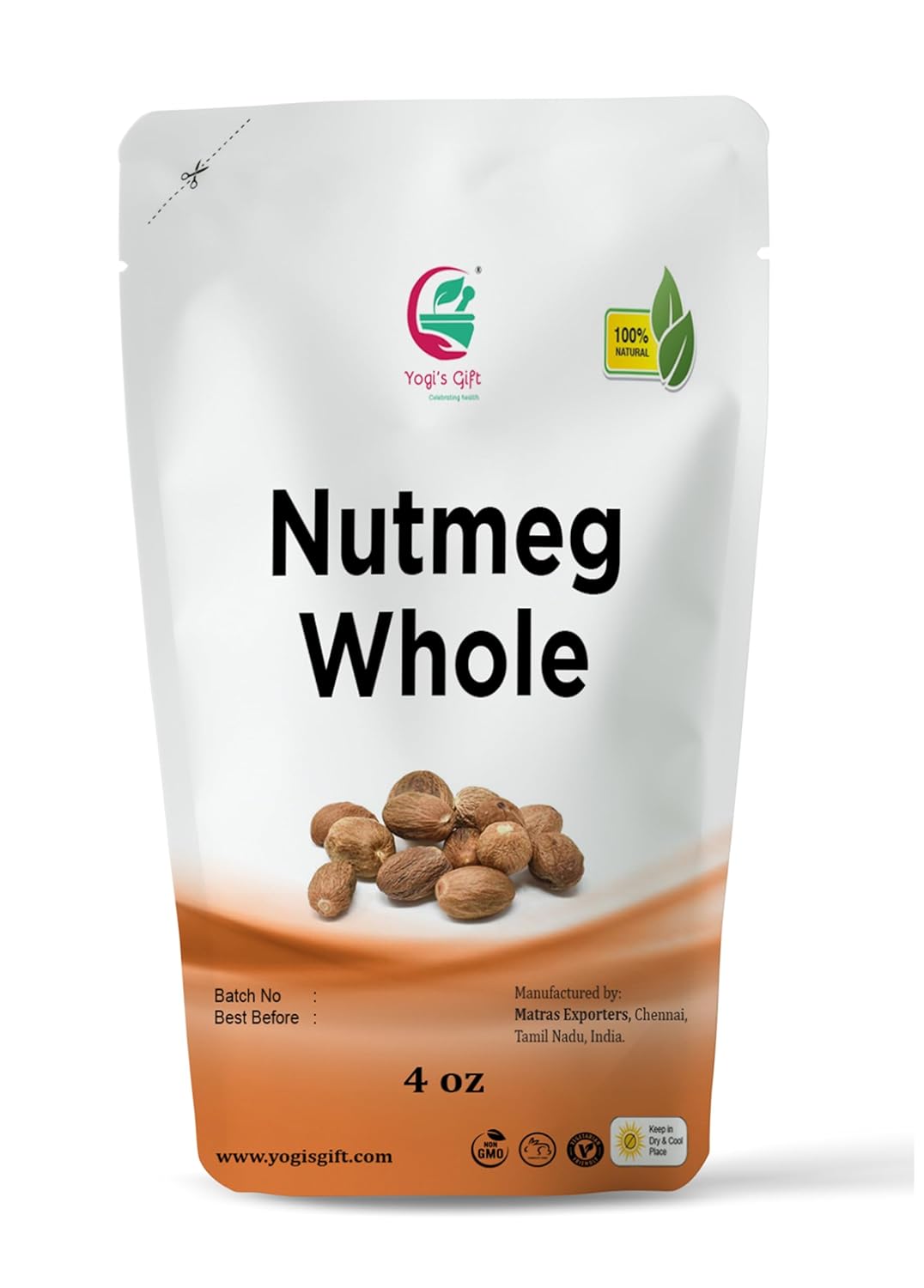 Nutmeg Whole 4oz | Excellent Aroma and Incredible Flavor | Nuez moscada entera | Non- Gmo, Ethically Sourced | By Yogi's Gift®