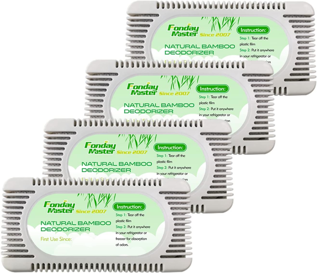 4Packs Fonday Bamboo Charcoal Refrigerator Deodorizer, Odor Eliminator | Reusable air freshener, More effective than baking soda，For fridges freezers, coolers & lunch Boxes