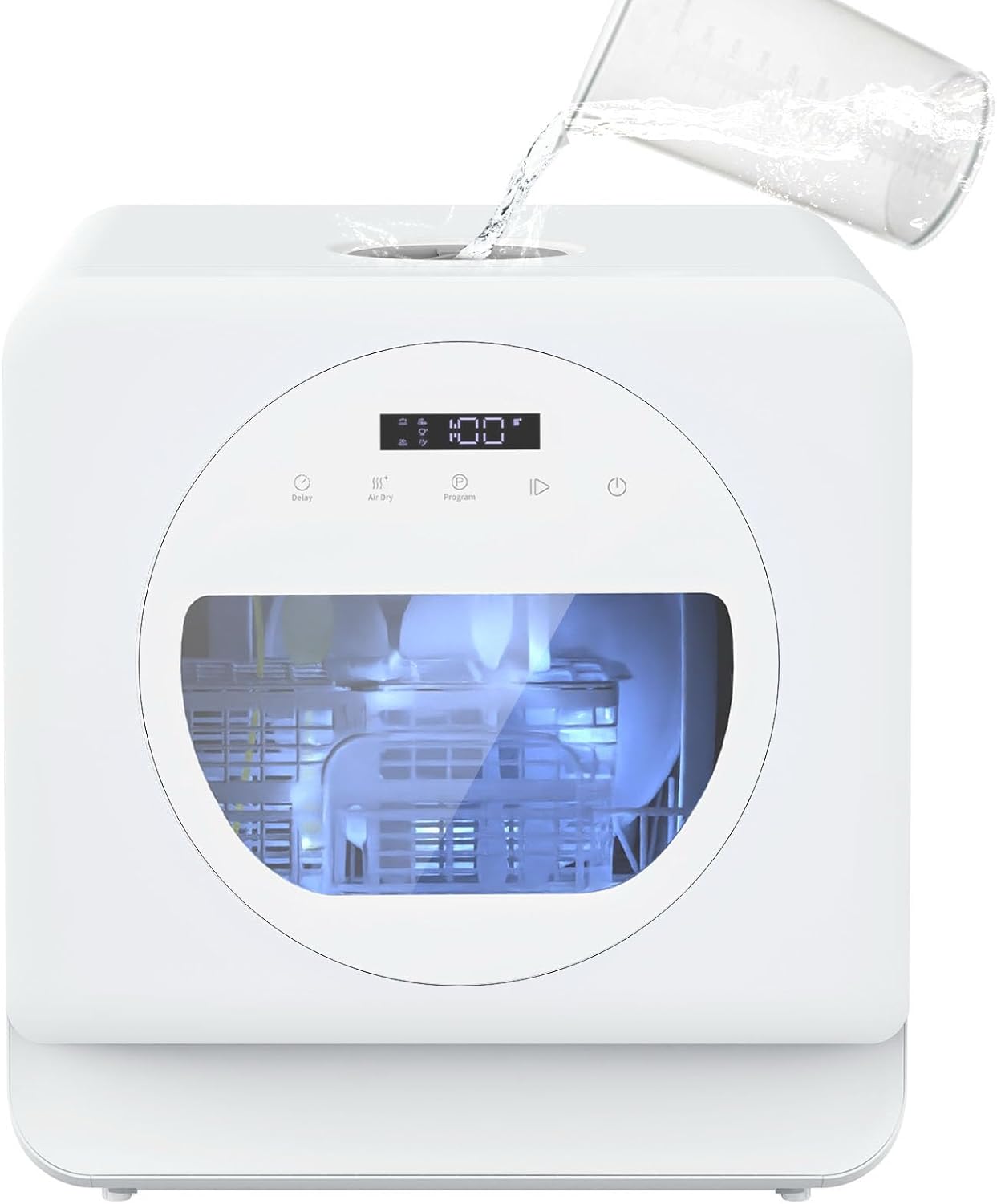 Table Top Dishwasher, Countertop Dishwasher with 6+1 Programmes, Mini Portable Dishwashers with 5L Water Tank, 24H Delay, Dual Water Supply, Air Dry for Apartment, Dorms, RVs