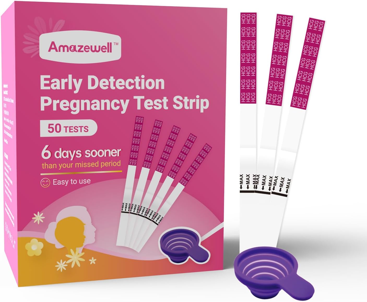 50 Count Pregnancy Test Strips Bulk for Women with Cup, Home Detection,Over 99% Accuracy, Individually Wrapped, 5mm Width HCG Test Kit, Fertility Value Pack, Prueba de embaraz
