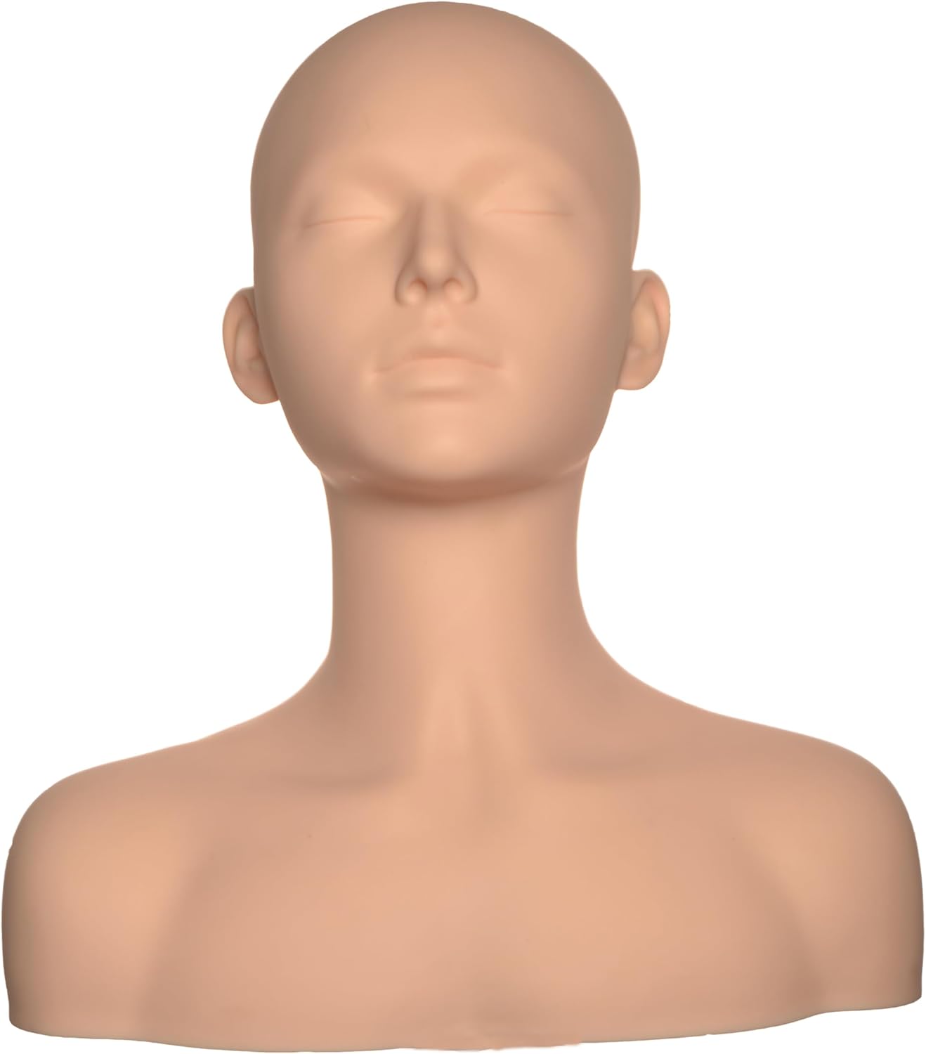 16-1 Big Ear Professional Cosmetology Mannequin Head with Shoulders, Soft Silicone Practice Model for Massage, Wig Display, Facial Training