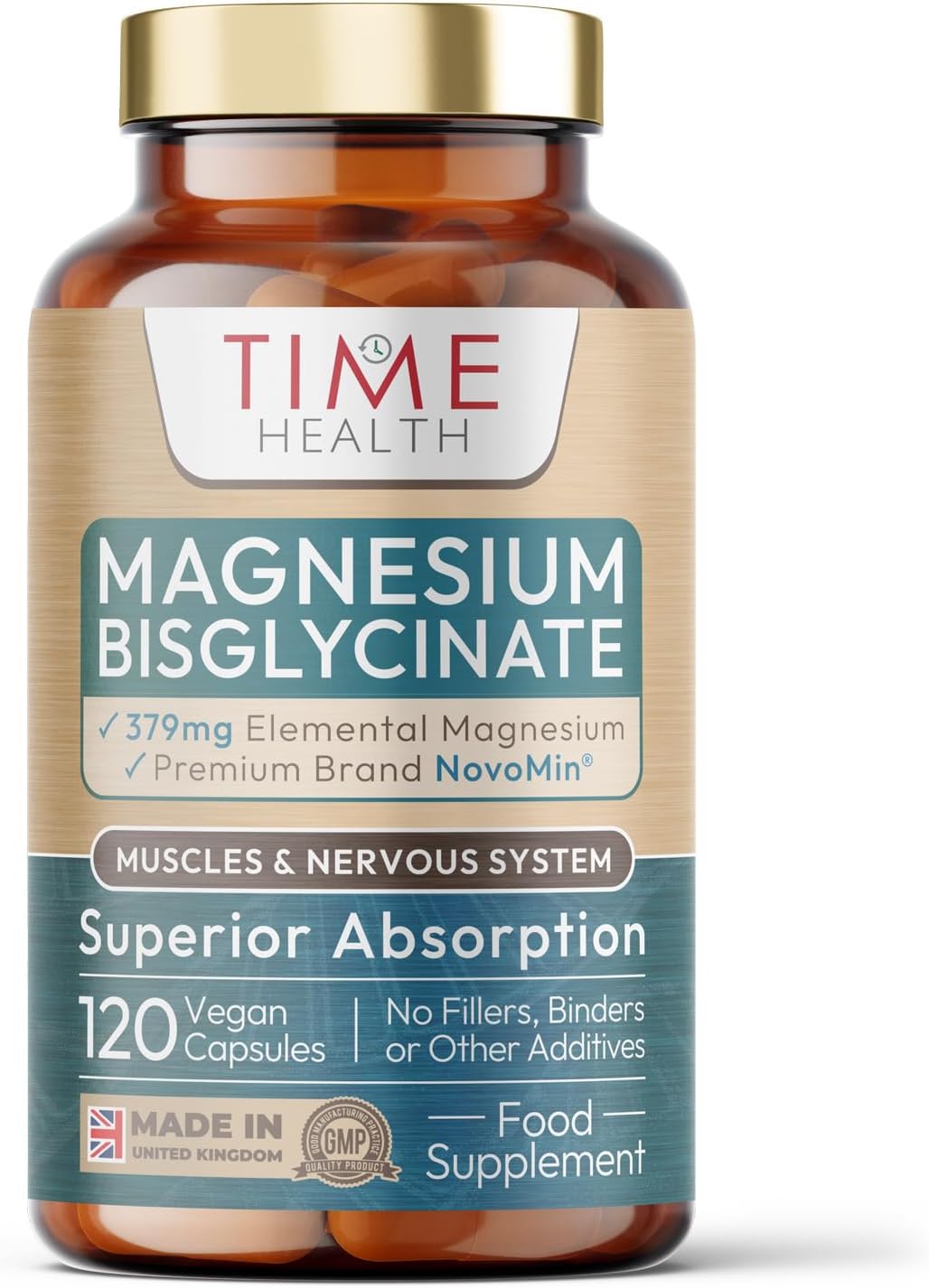 New: Magnesium Bisglycinate – 379mg Elemental Mg – Superior Absorption NovoMin® Magnesium Glycinate – 120 Capsules – UK Made – GMP Standards – Zero Additives – Pullulan