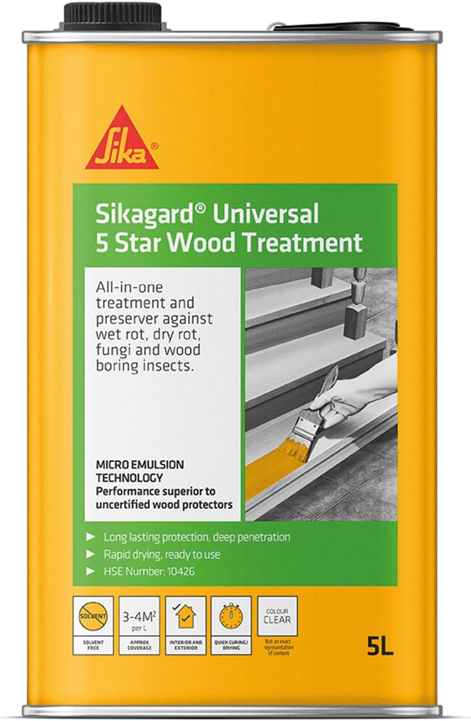 Sika Sikagard Universal 5 Star Wood Treatment – All-In-One Treatment For Wet Rot, Dry Rot, Fungi and Wood Boring Insects – Clear – 5 Litre