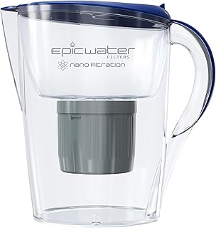Epic Water Filters Nano | Water Filter Pitchers for Drinking Water | 10 Cup | 150 Gallon Filter | Gravity Water Filter | Removes Virus, Bacteria, Chlorine | Water Purifier (Navy Blue)