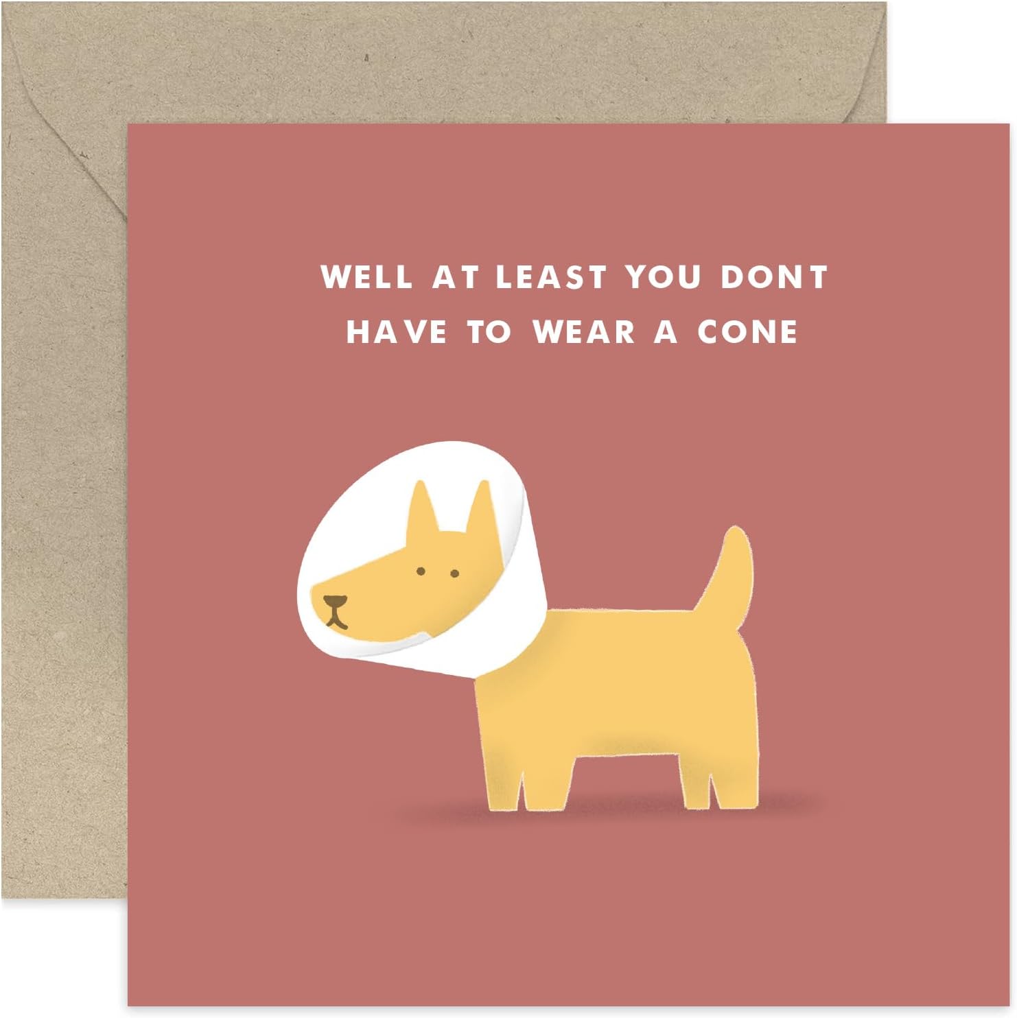 Old English Co. Funny Get Well Card - Dog Wearing Cone Feel Better Soon Card for Him or Her - Operation, Accident, Unwell | Blank Inside Envelope