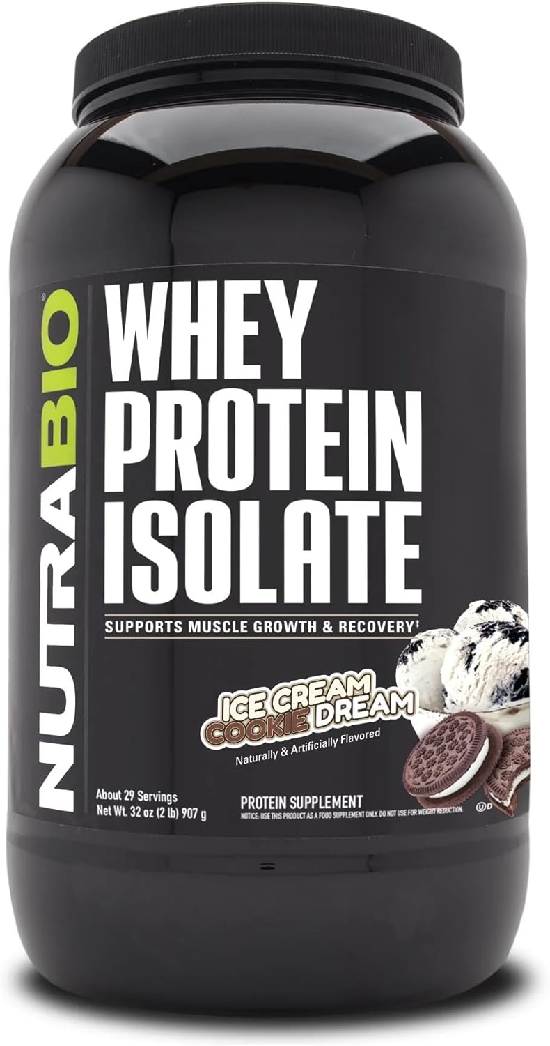 NutraBio Whey Protein Powder Isolate Supplement – 25g of Protein Per Scoop with Complete Amino Acid Profile - Soy and Gluten Free - Zero Fillers and Non-GMO - Ice Cream Cookie Dream - 2 Lbs.