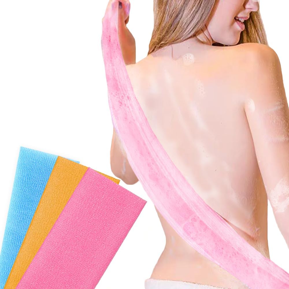 Exfoliating Washcloth Back Scrubber for Shower Japanese Beauty Bath Towel Korean Exfoliating Loofah Towel Sponge Loofah Body Scrubber 3 Pack