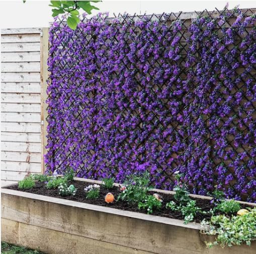 Garden Mile 2X Violet Trellis Topiary Trellis Purple Leaves and Flowers Artificial Leaf Trellis Spring and Summer Creeping Garden Decoration Faux Living Wall Leaf Screen 180cm x 60cm
