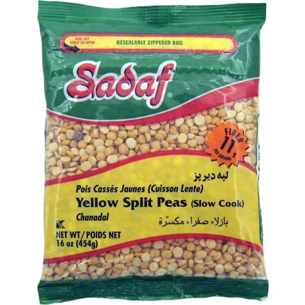 Sadaf Yellow Split Peas - Slow Cook - Yellow Split Peas for Cooking and Food Flavoring - Dried Yellow Split Peas - Kosher - 16 oz Resealable Bag