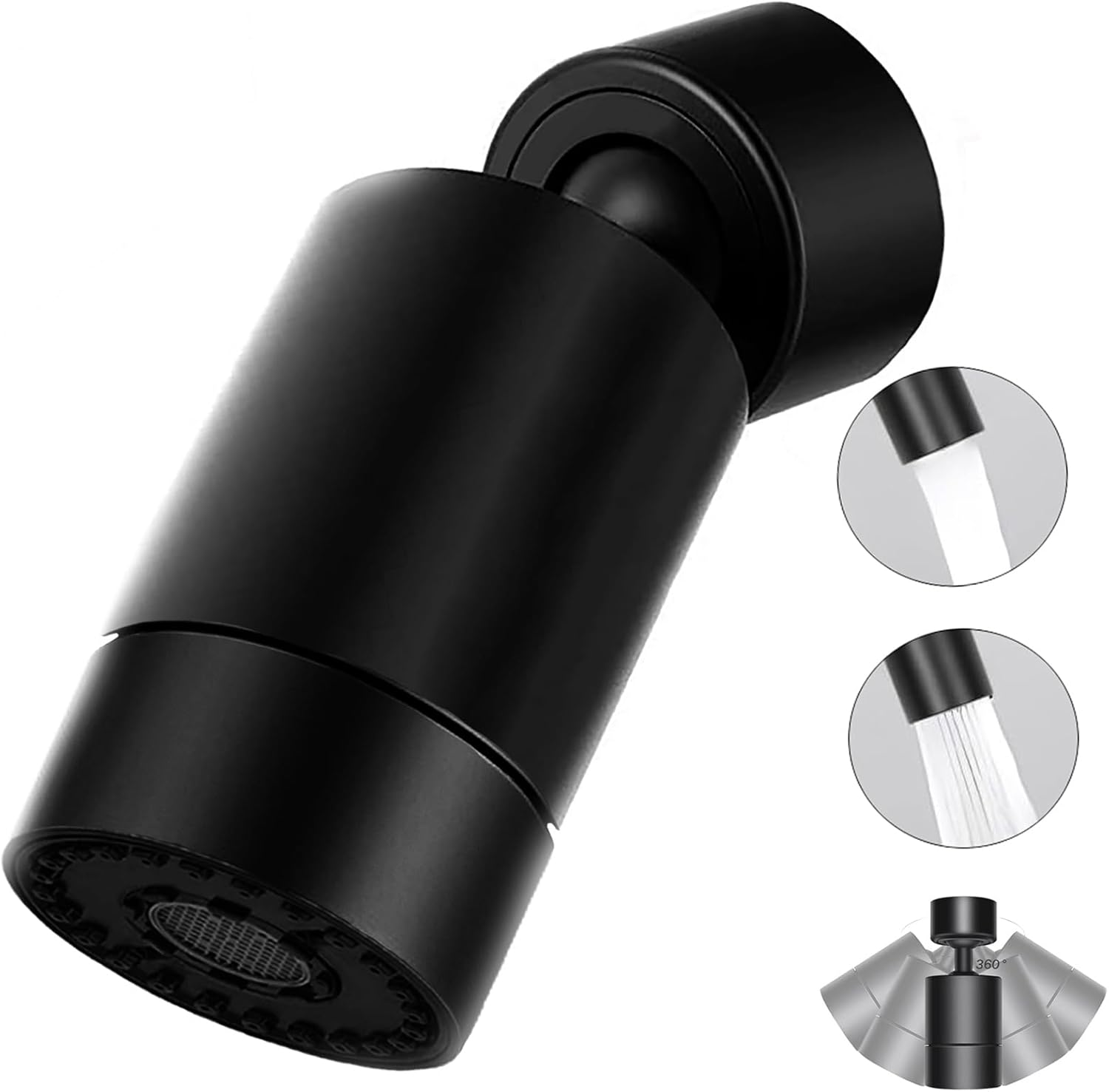 360° Rotatable Kitchen Tap Aerator Spray Head, Tap Faucet Attachment Spray with Dual-Function 2 Sprayer, Replacement Tap End Diffuser Spout Bubbler Head Aerator, Tap Adapter Accessories (Black)