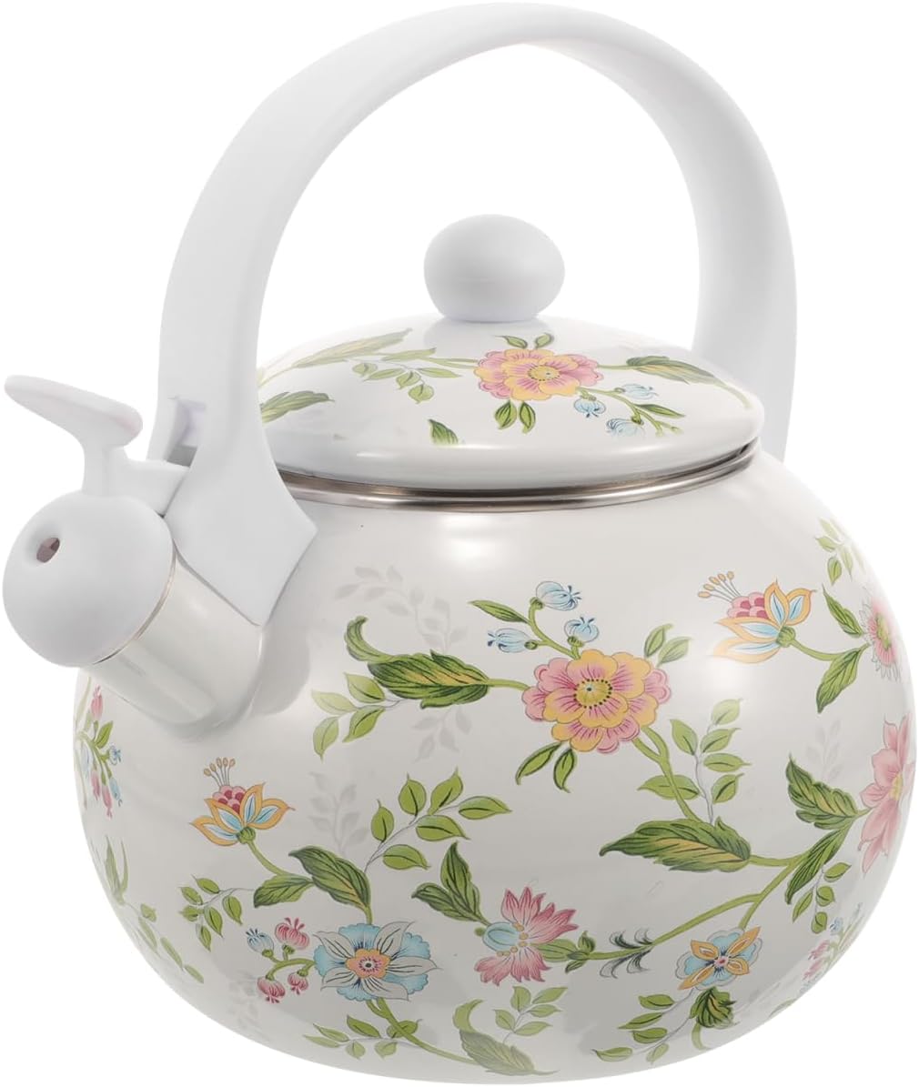Zerodeko Whistling Tea Kettle for Stove Top, 2.2L Enamel Gas Hob Kettle Vintage Flower Pattern Teapot, Cute Fast Boiling Water Kettle decorative Retro Kitchen Accessories