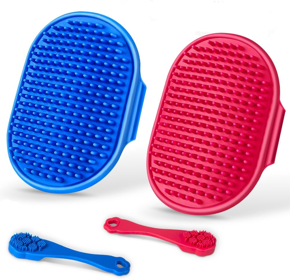 4PCS Dog Bath Kit | Dog Toothbrush | Dog Shampoo Brush | Dog Toothbrush Finger | Deshedding Dog Brush | Dog Washing Brush |Dog Shower Brush | Dog Scrubber for Bath | Dog Brush for Short Haired Dogs