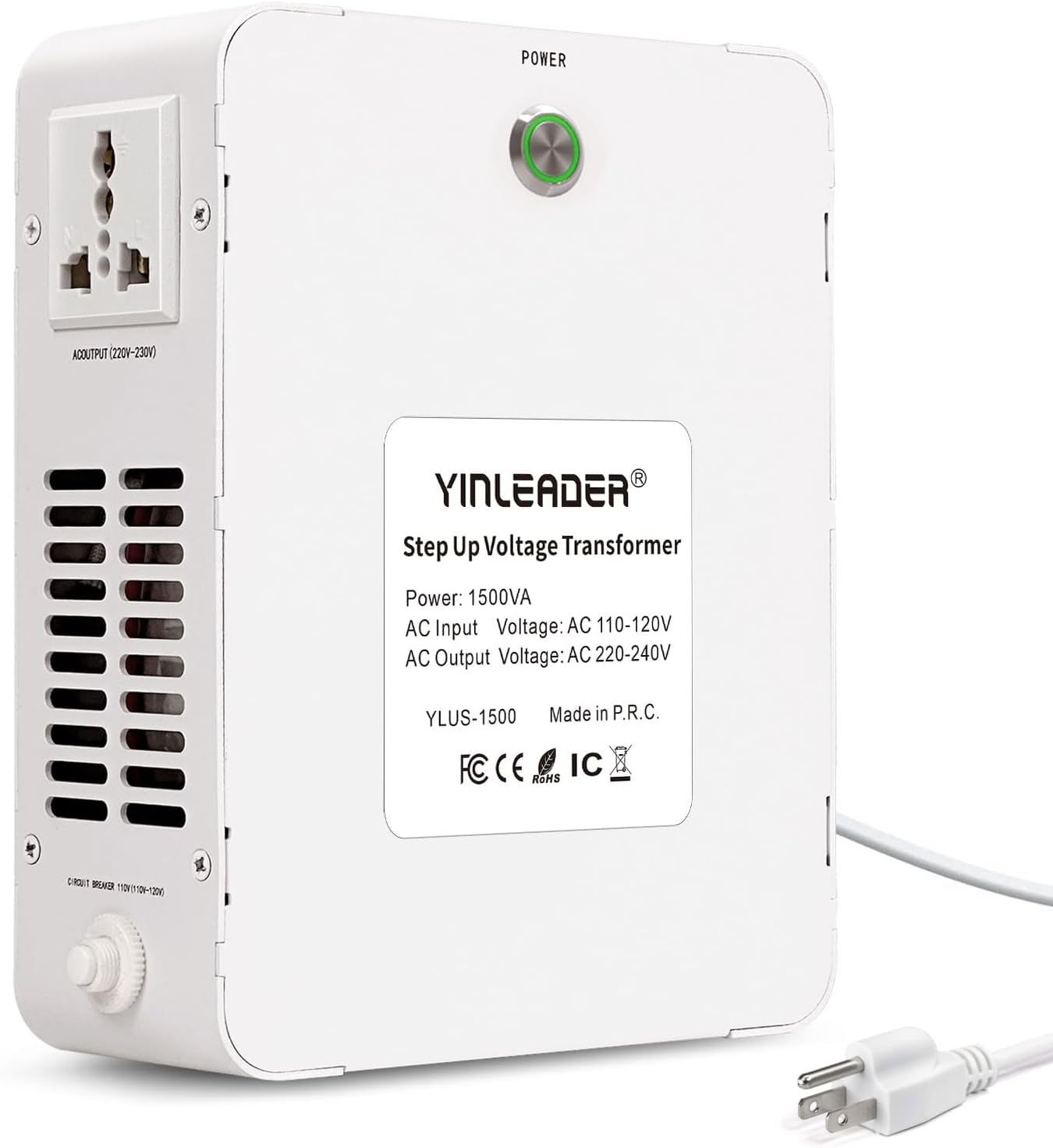 Yinleader 1500w 110v-120v to 220v-240v Step Up Transformer Power Voltage Converters(White)