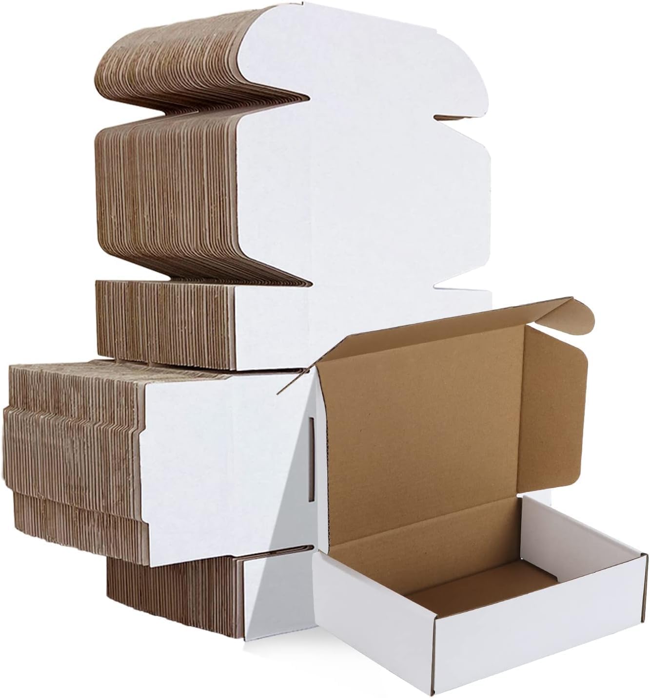 HORLIMER 7x5x2 Small Shipping Boxes Set of 50, White Corrugated Cardboard Box Literature Mailer