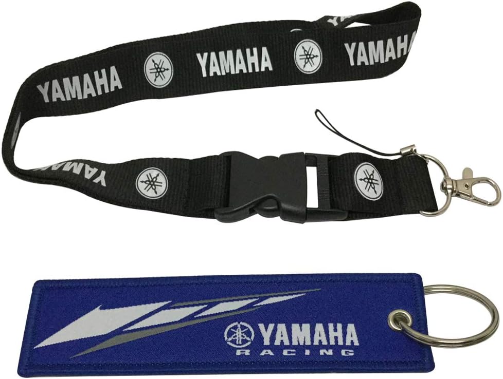 1pc Black Lanyard + 1pc Tag Embroidered Keychain D Shape Carabiner Clip Motorcycle Superbike Scooter Car ATV UTV House Keys Chain Office ID Biker Accessories Works with (Yamaha)