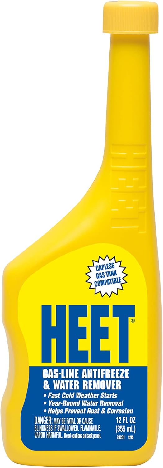 HEET Gas-Line Antifreeze And Water Remover - Removes Water From Fuel System - Prevents Gas-Line Freezing - Optimal For Winter Use Fast Cold Weather Starts, 12 fl. oz. (28201)
