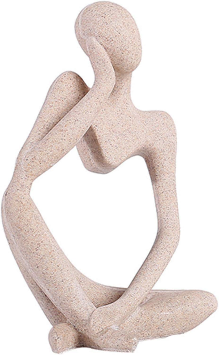 Asng Sandstone Resin Thinker Style Abstract Sculpture Statue Collectible Figurines Home Office Bookshelf Desktop Decor (Sandstone, Left,Large)