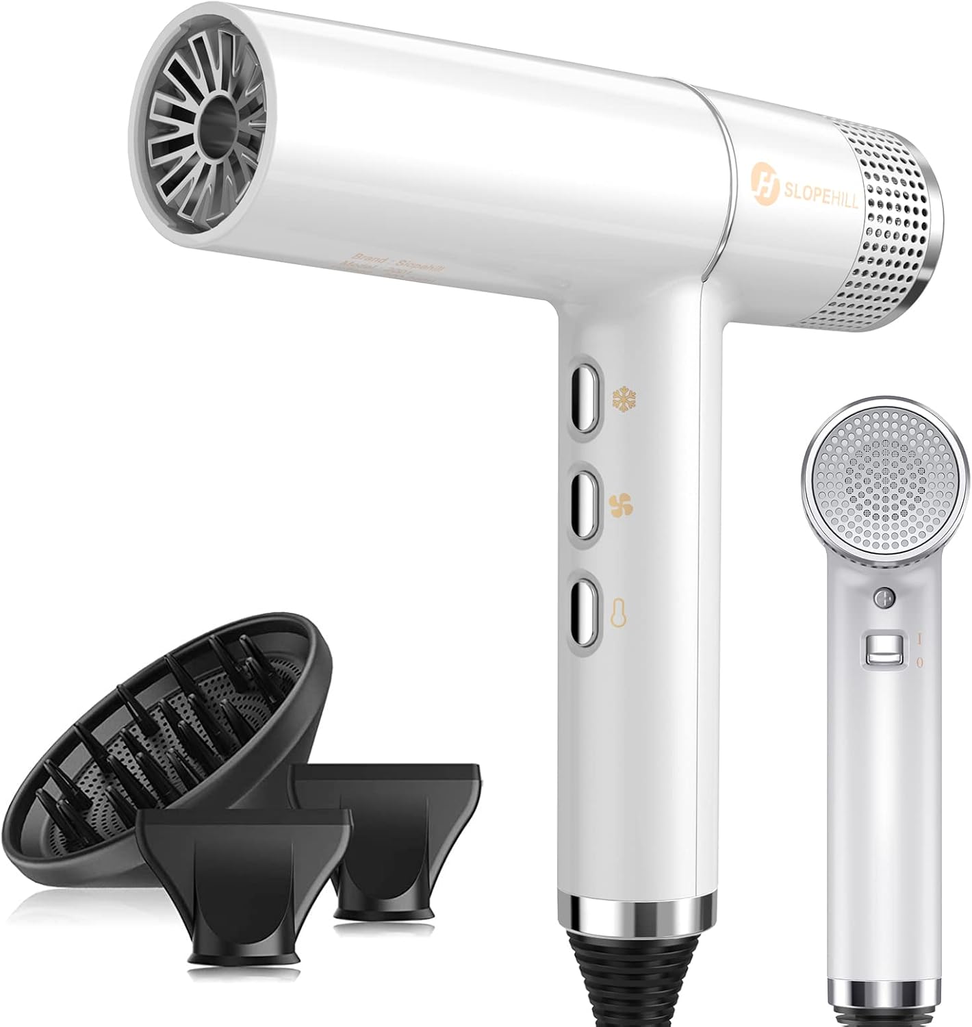 slopehill Hair Dryer with Unique Brushless Motor | Intelligent Fault Diagnosis | Innovative Microfilter | Oxy Active Technology | Led Display (White)