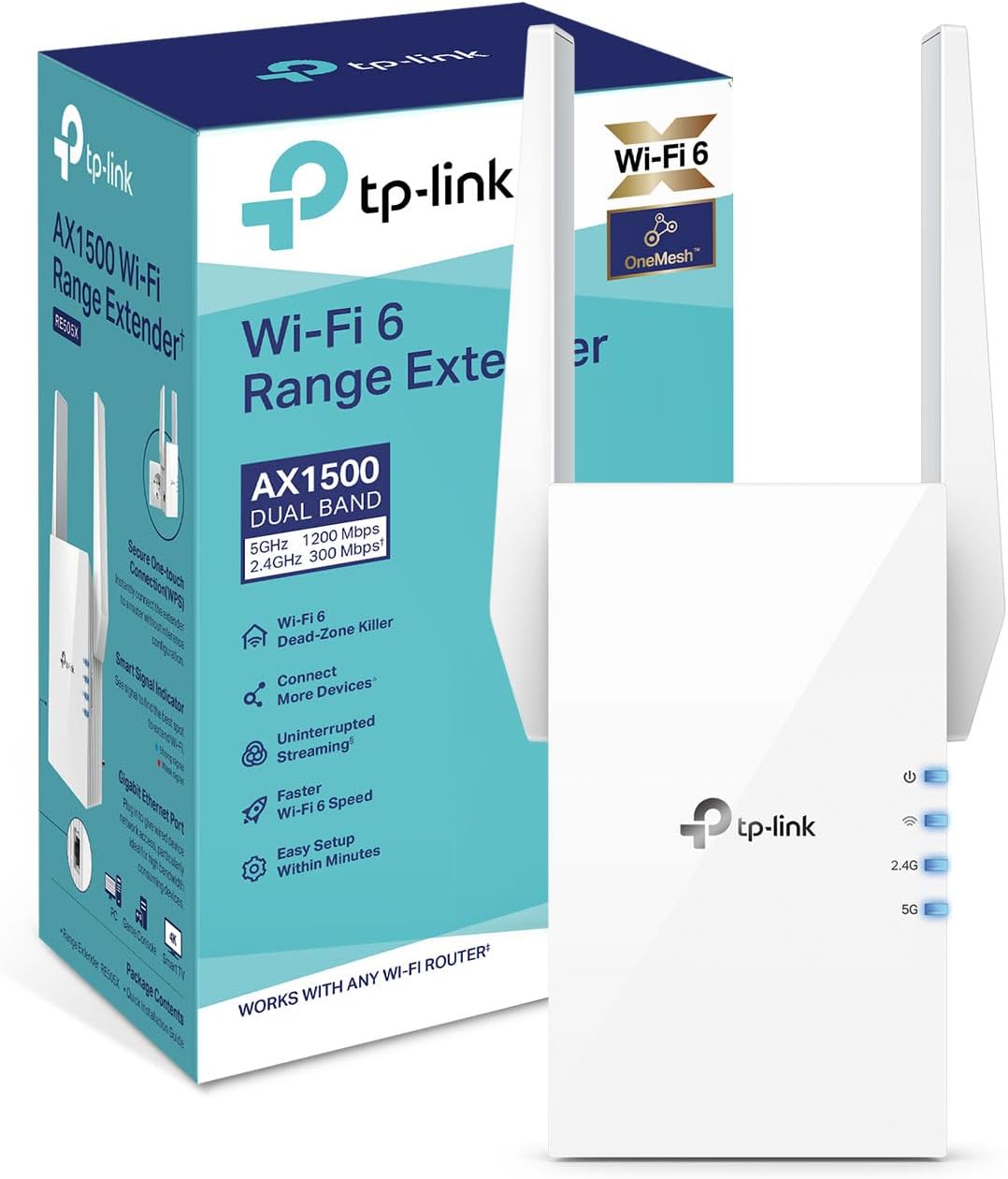 TP-Link RE505X WiFi 6 Internet Booster, Dual-Band Ultraxtend WiFi Extender Booster with 1 Gigabit Port, 1500Mbps Speeds, Built-In Access Point Mode, Easy-Mesh Compatible, 5GHz, App Control Easy Setup