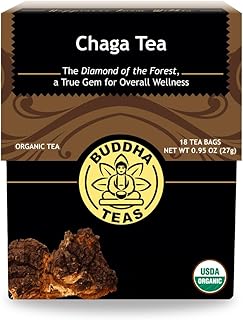Buddha Teas - Chaga Tea - Organic Herbal Tea - For Cognitive Balance & Overall Health - With Chaga Mushroom, Antioxidants & B Vitamins - Caffeine Free - OU Kosher - 18 Tea Bags (Pack of 1)