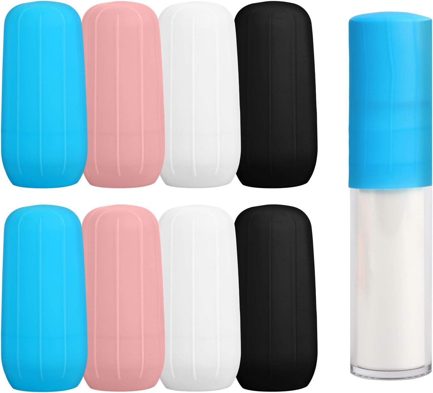 Runmeihe 8PCS Elastic Sleeves for Leak Proofing, Reusable Silicone Locks Proof Bottle Covers in Luggage Toiletry Container, Silicone Sleeve Covers for Travel Toiletries Accessory