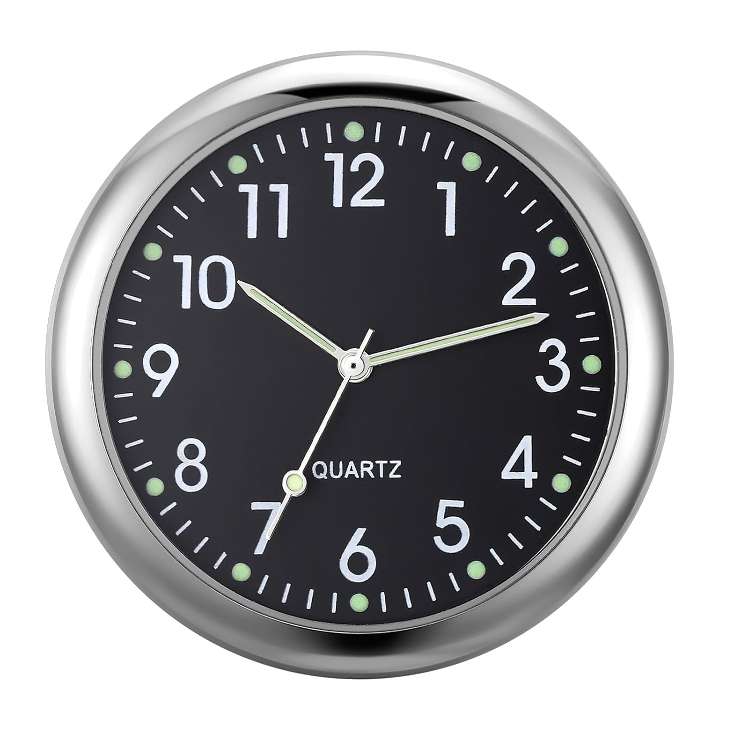 Car Clock for Dashboard Stick on Clock, Mini Luminous Car Dashboard Round Onboard Quartz Air Vent Stick-On Clocks Watch Digital Timer Easy To Read Time for Automotive Boat Bike Decoration (Black)