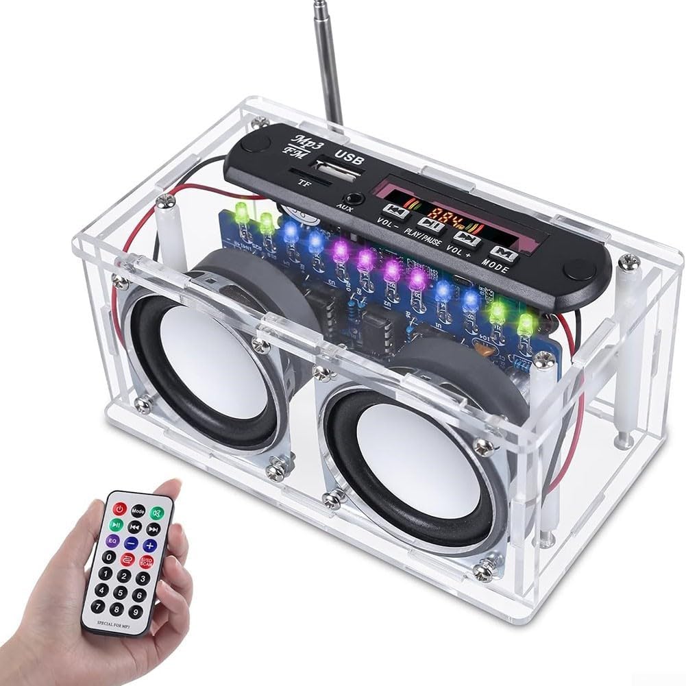 DIY FM Radio Speaker Kit, FM Radio DIY Electronic Speakers Soldering Kits with LED Indicators Remote Control All-in-1 DIY Kits