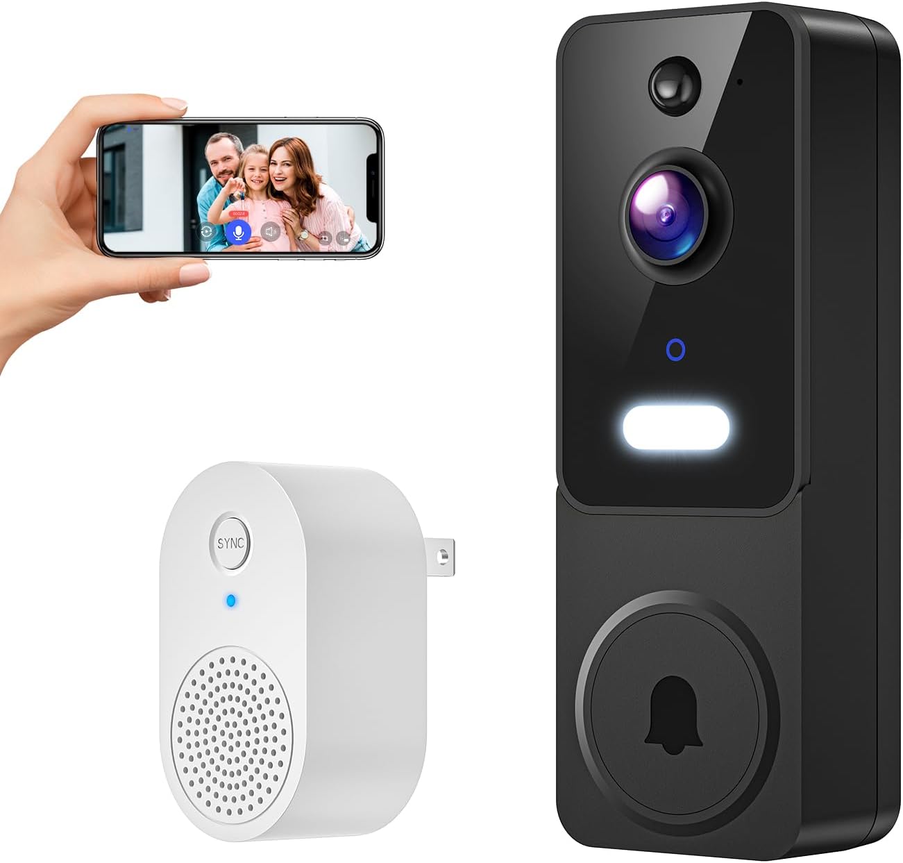 Video Doorbell Camera Wireless with Chime, Battery Powered, AI Human Detection, 2-Way Talk, 2.4G WiFi Only, Cloud Storage, Night Vision (Matte Black)