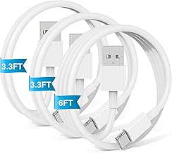 Car Carplay Cable for iPhone 16 15 Pro Plus Pro Max，3-Pack [3.3FT+3.3FT+6FT] USB A to USB C Cable for iPad Pro/Air/Mini，for Samsung S24/S23/S22/S21，for MacBook Pro/Air and More