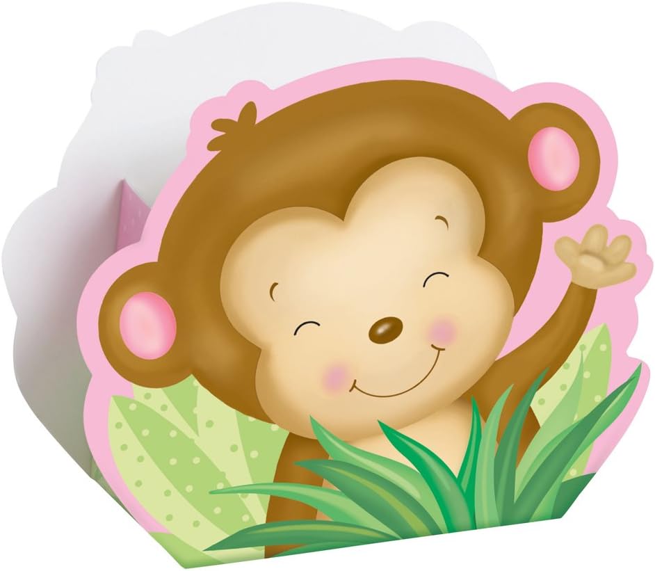 Multicolor Girl Monkey Baby Shower Treat Boxes - 4.5" x 3.75" (8 Count), Adorable Party Favors & Fun Decorations - Ideal For Baby Showers