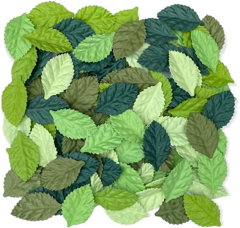 Artificial Leaves 100 pcs Mulberry Paper Roses Leaves 45x25mm DIY Craft Scrapbooking Wedding DIY Craft Supplies Card (Green Tone)