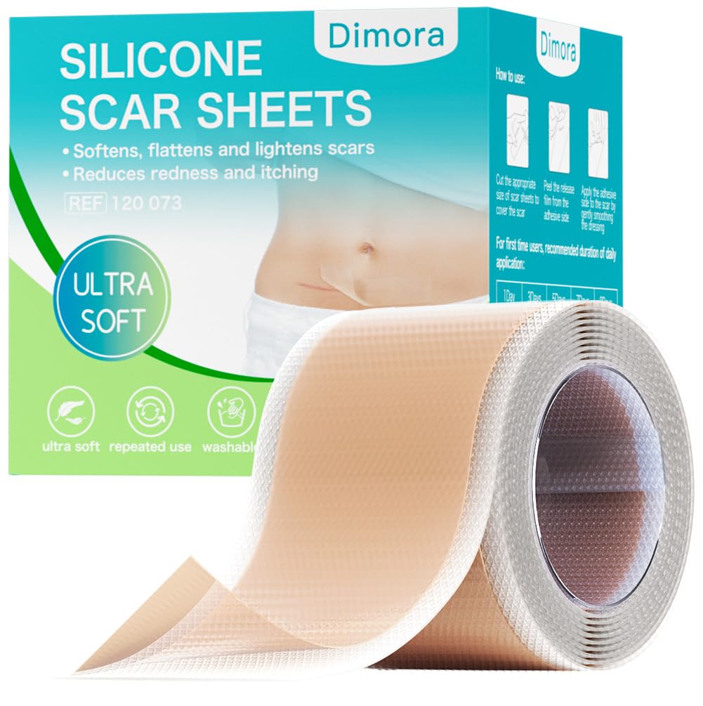 Dimora Waterproof Silicone Scar Sheets - Medical Grade Hypoallergenic Silicone Scar Tape (1.6”x60" Roll), Ultra-soft Scar Removal Treatment for Surgical Scars, C Section, Tummy Tuck, Keloid Treatment