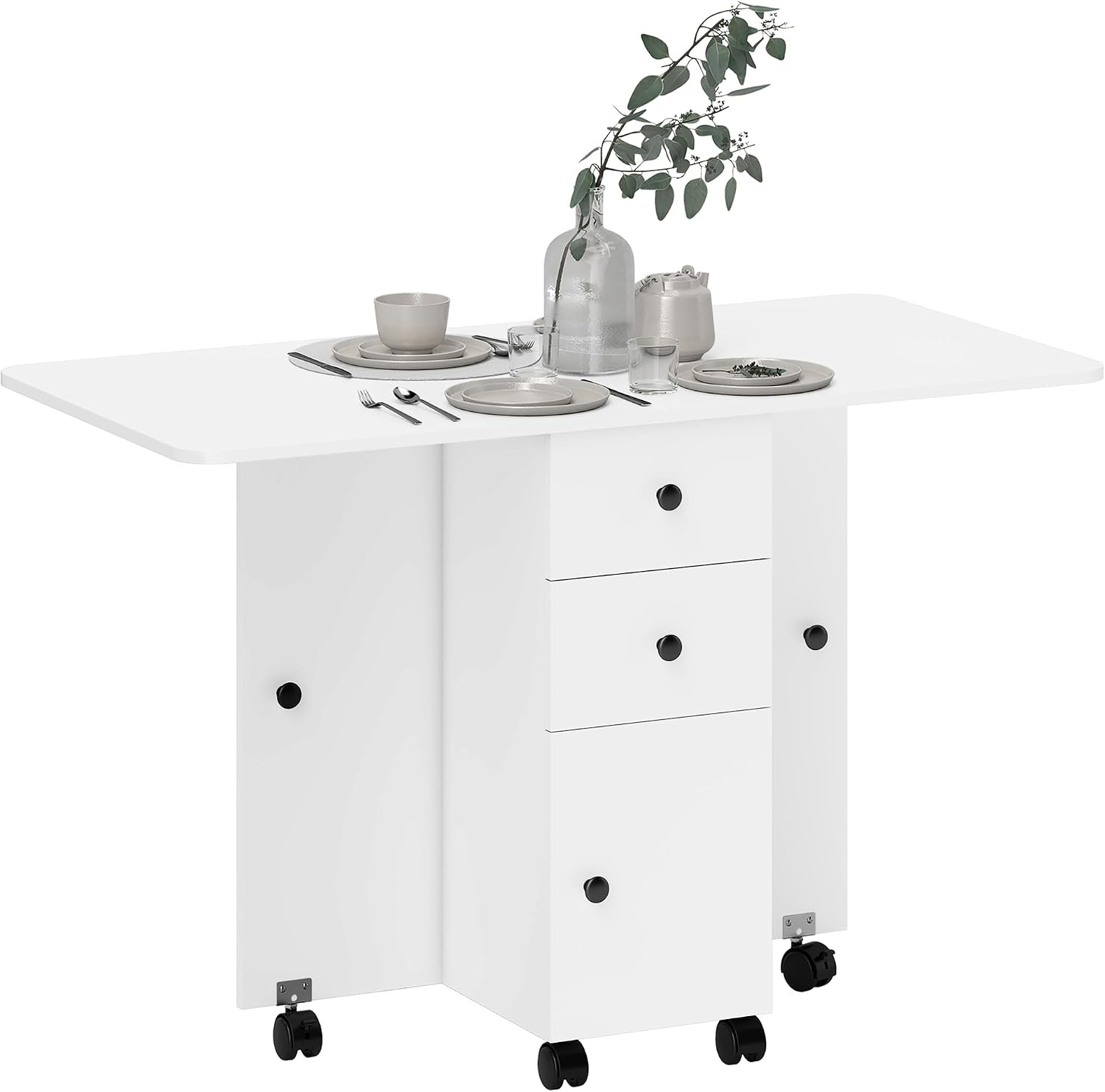 HOMCOM 60-120 cm Folding Dining Table for 4-6 on Wheels, White